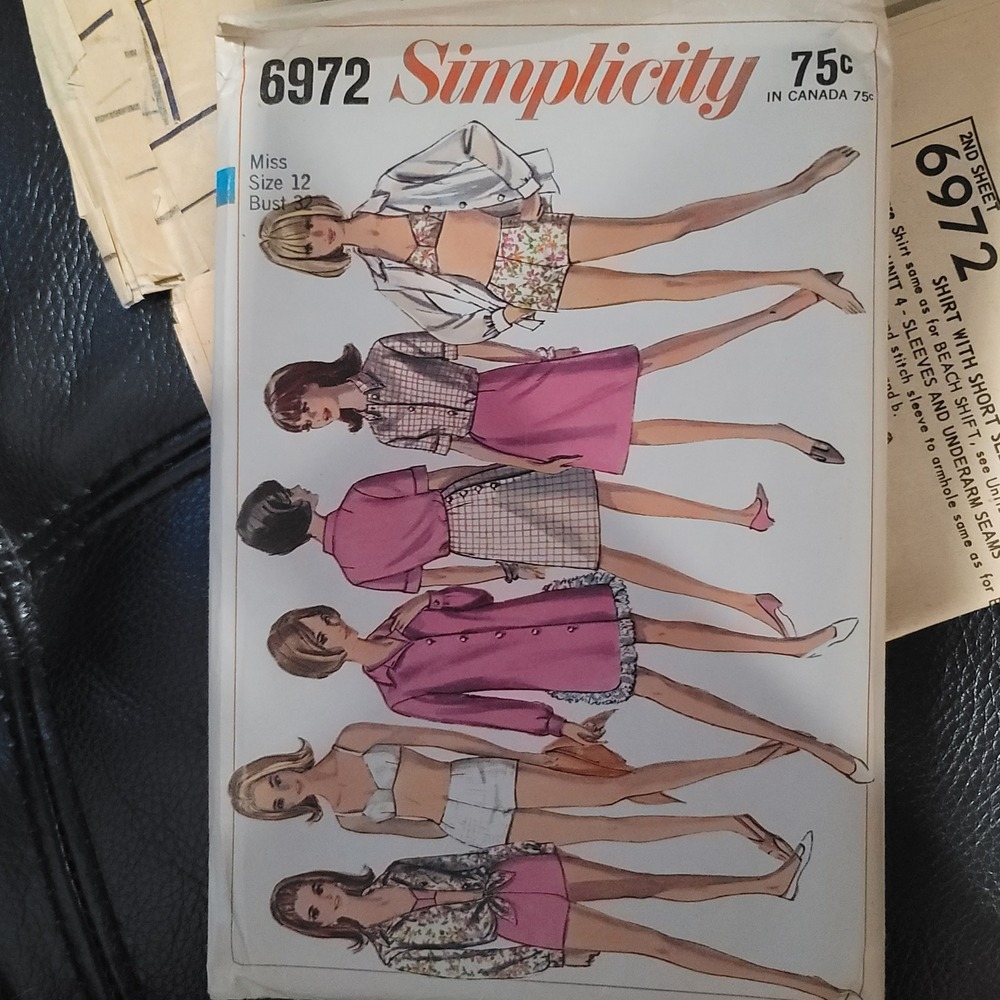 Vintage 1967 Simplicity 6972 Sewing Pattern Beach Shift Bathing Suit Skirt Sz 12
